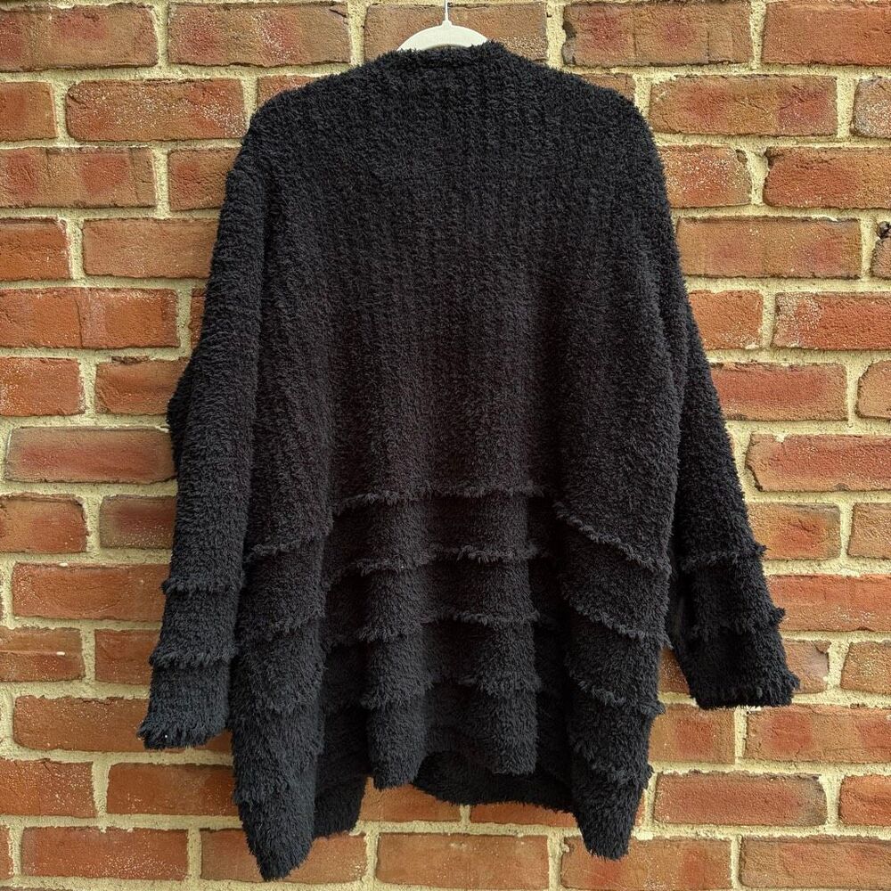 Barefoot Dreams $158 Cozychic Boardwalk Cardigan black Open Front Pockets Relaxe - Picture 4 of 4